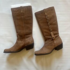 Clarks Tan Heeled Boots with Braided Detail